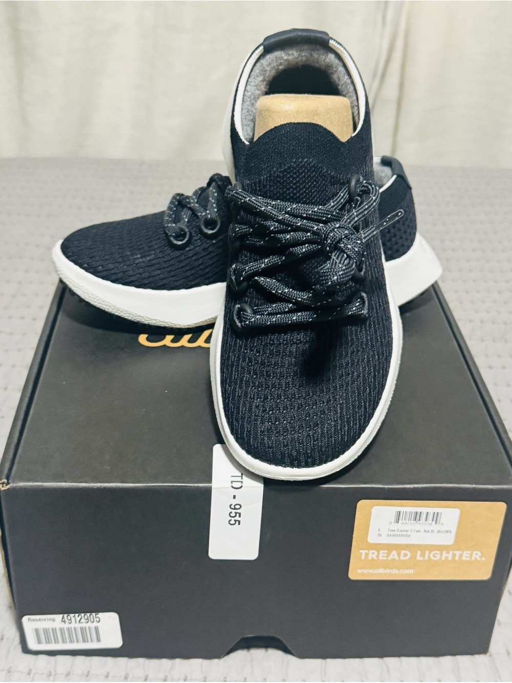 Allbirds Tree Dasher 2 Women’s Size 5 Black Blizzard Sneakers NWT
